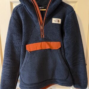 The North Face Dark Blue and Rust Fleece Hoodie